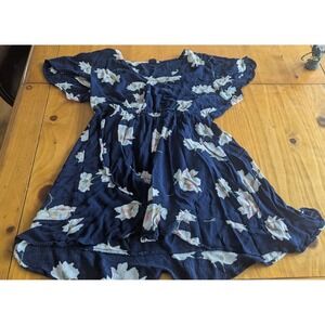 IJOAH‎ Navy Floral Print Flutter Sleeve Mini Wrap Dress Womens Size L